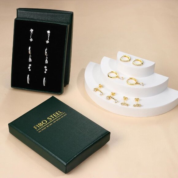 14K Gold Plated Earring Sets for Women Dainty Stud Huggie Hoop - Picture 6 of 9